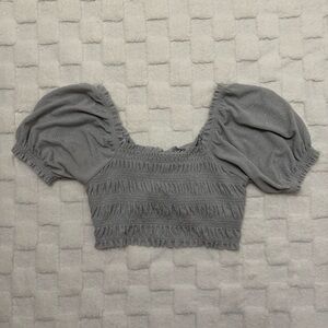 Urban Outfitters Silver Glittery Shay Puff Sleeve Smocked Crop Top - Size Large